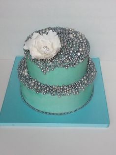 A Birthday Cake For A Sweet Old Girl Inspired The Butter End Cake Silver Pearls Pool Blue Jeweled Flower Visit Me On