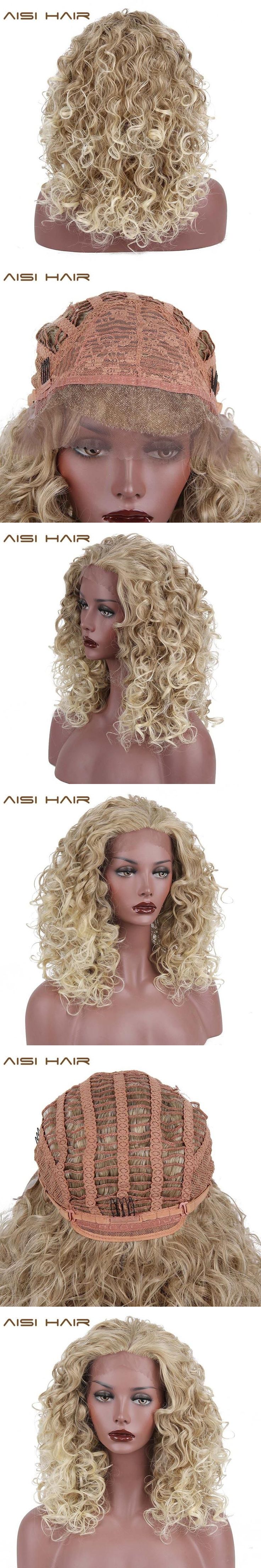Aisi Hair Synthetic Lace Front Wigs For African American Black Women Long Blonde Afro Kinky Curly