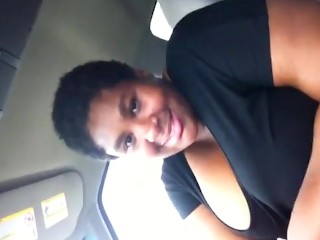 Amateur Ebony Gives Blowjob In Car With Her Huge Boobs Out 1