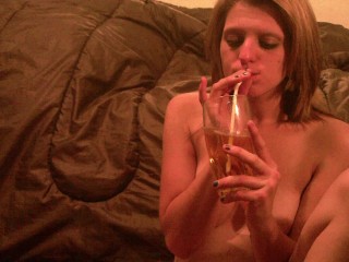 Amateur Teen Drinking Piss From A Glass With A Straw