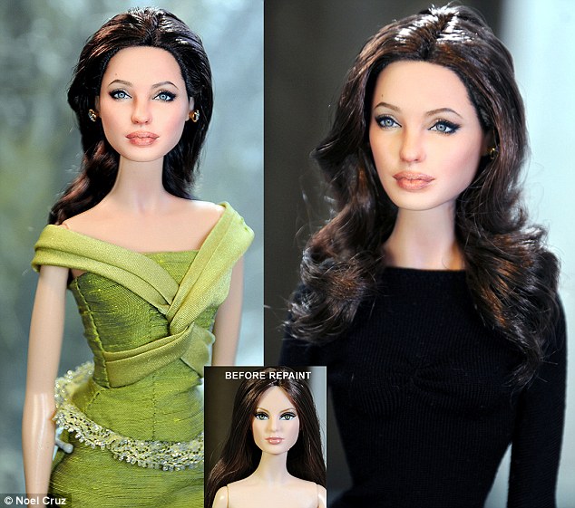 Angelina Jolie The Actress Doll Before And After Noel Cruz Took His Paintbrush
