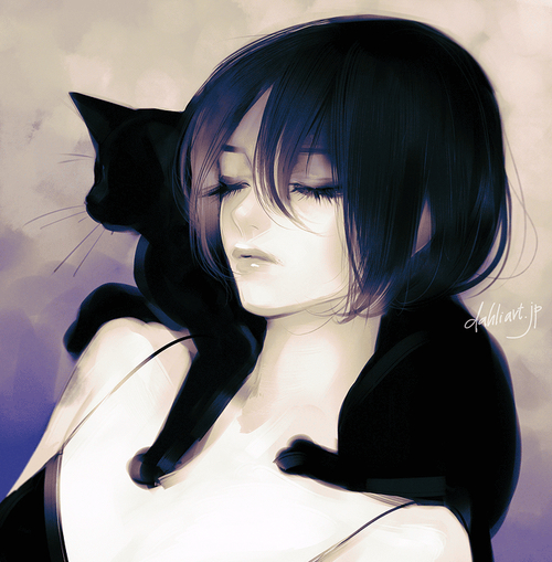 Anime Girl Whit Cat Uploaded Mokavamp On We Heart