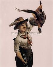 Antique Repr Photo Print Woman Pheasant Hunting Double Barrel Shotgun