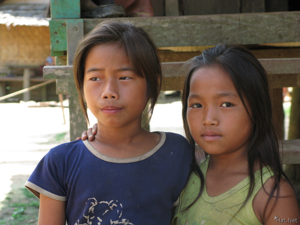 Asia Loas Village Sisters Pakbeng South East Asia Laos