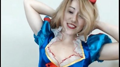 Asian Girl In Snow White Costume Puts Dildo In Her Pussy And Spanks Herself