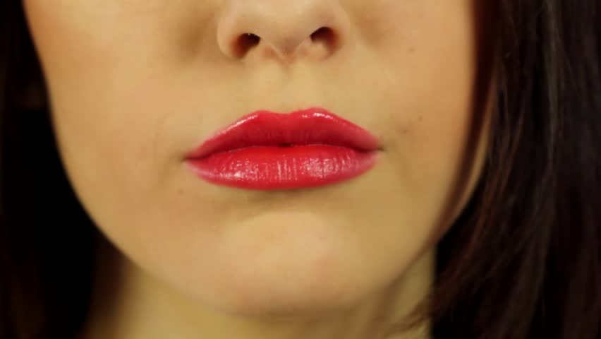 Beautiful Sexy Girl Sends Kiss Red Lipstick On Beautiful Lips