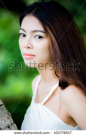 Beautiful Woman White Shirt Park On Stock Photo