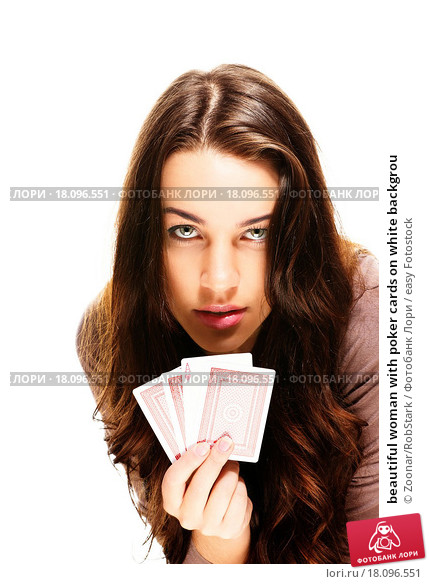 Beautiful Woman With Poker Cards On White Backgrou Preview