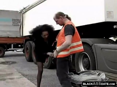 Black Hooker Riding On Mature Truck Driver Outside Room