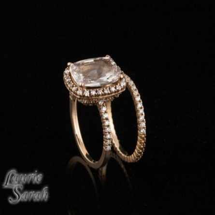 Carat Peachy Pink Sapphire Engagement Ring With Diamond Wedding Band In Rose Gold