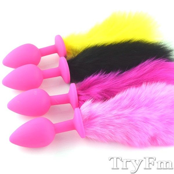 Colorful Bunny Tail With Pink Silicone Anal Plug Cat Kitten Bunny Tail