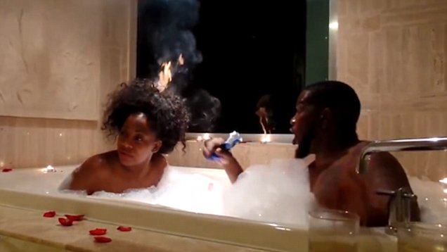 Couple Enjoy A Bath Until Wifes Hair Catches Fire On A Candle In Video Daily Mail Online