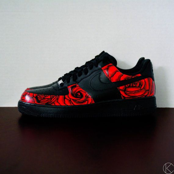 Custom Hand Painted Rose Floral Mens Air Force Ones Size Nike Shoes