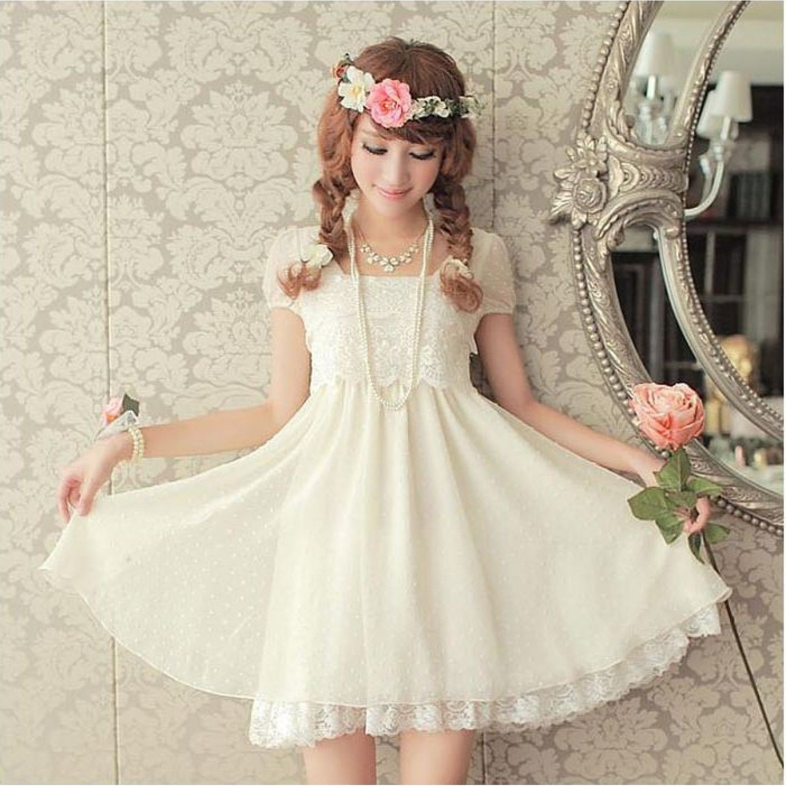 Cute White Dress With Lace Sweet Looking Japanese Fashion