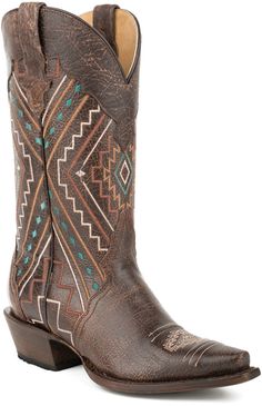Dark Brown Sanded Geometric Leather Western Boot Boots Affiliate