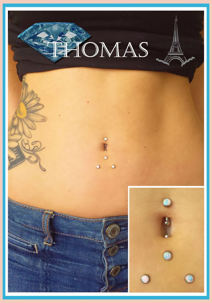 Dermal Anchor Piercing Project With Double Navel Piercing All With White Opals