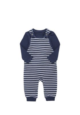 F Long Sleeve Bodysuit And Striped Knitted Dungaree Set Navy