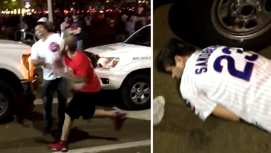 Fight Street Chicago Cubs Fan Knocked Out In Street Fight