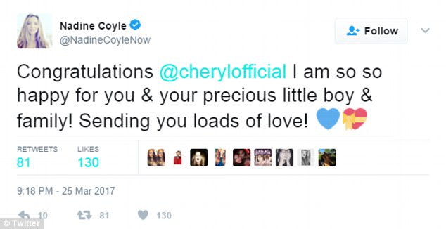 Former Bandmate Nadine Coyle Tweeted Her To The Singer And New Mother