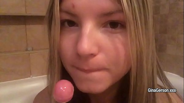 Gina Gerson Sucks Candy And Shows Her Body During Taking Bath