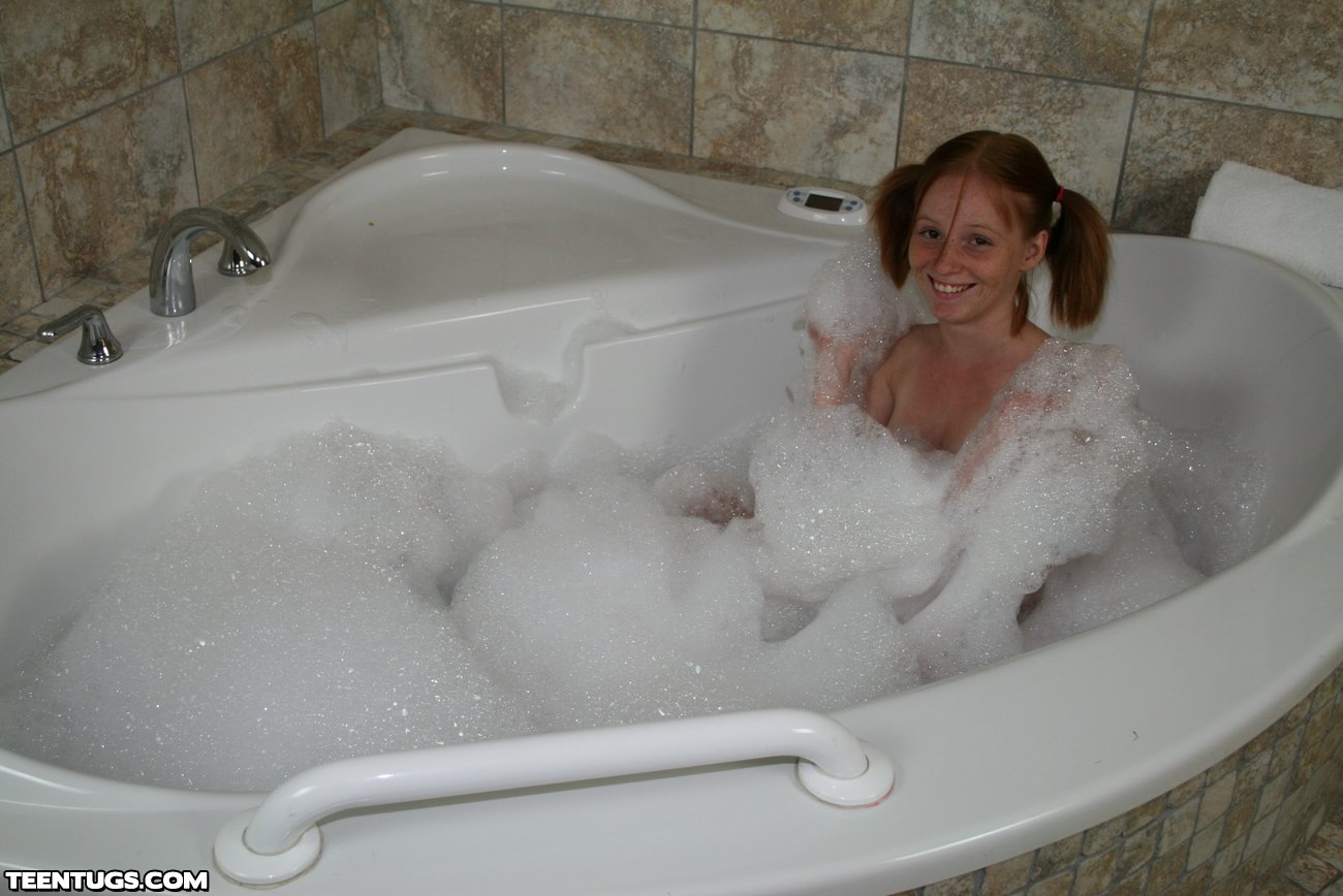 Girl With Red Hair Comes Out Of The Bath To Tug A Lucky Man