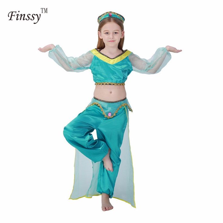 Girls Aladdins Lamp Jasmine Princess Costumes Cosplay For Children Halloween Party Belly Dance Dress Indian Princess