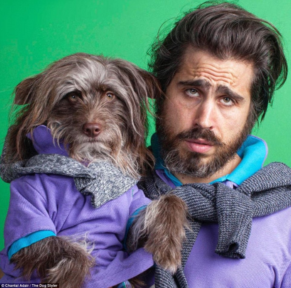 Here They Man And Dog Are Wearing Purple Sweaters And Look Quiet Depressed Maybe Due