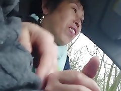Homemade Older Chinese Lady Wanks Cock In Car Amateur Cumshot Granny Handjob 2