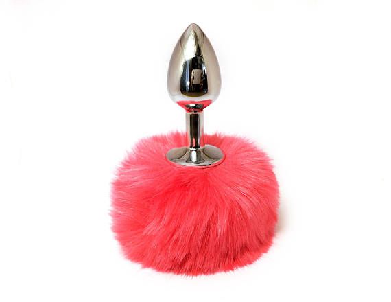 Hot Pink Bunny Tail With Stainless Steel Butt Plug To Have