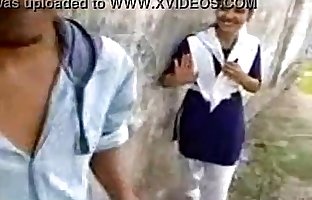 Indian School Girl With Hot Kiss In Outdoor