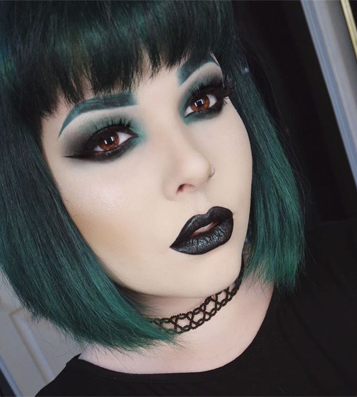 Instagram Dreronayne Black Lipstick Makeup Black Lips Green Hair Colorful Hair