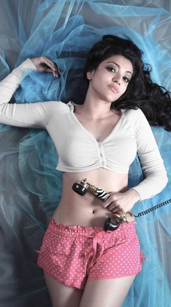 Kajalagarwal Indian Actress Sexy Tops Tiny Dotted Pink Shorts Navel Show