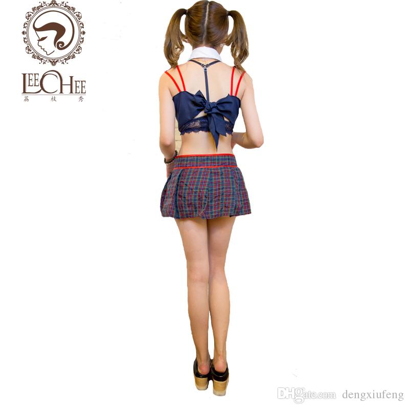 Leechee Ay Fantastic Women Sexy Erotic Lingerie Plaid Uniform Student Cosplay Suit Porn Costumes Porn 1
