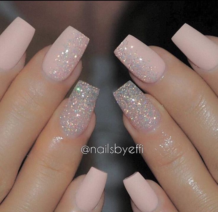 Light Pink Matte Glitter Accent Or Gradient Accent On Each Nail
