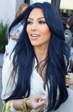 Long Black Hair Love This Bold Look With Tan Skin And Blue