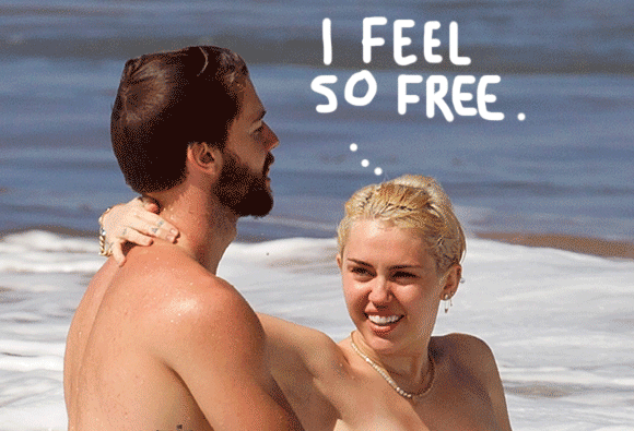 Miley Cyrus Frolics Topless In The Waves With Patrick