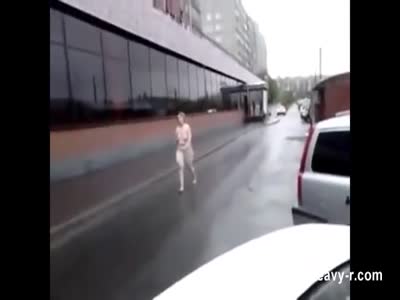 Naked Russian Lady Walking In The Street