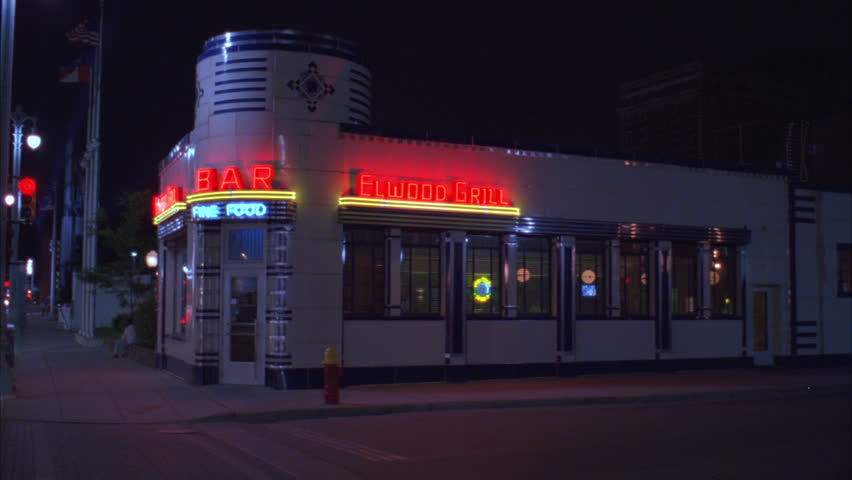 Night Elwood Grill Bar Restaurant Diner Corner Stock Video Clip