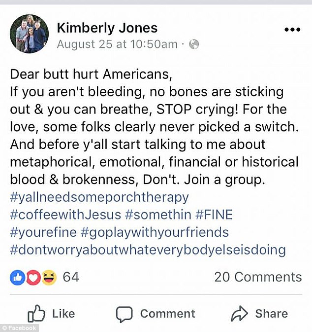 Not Mincing Words In August Jones Posted This Scathing Critique On Her Facebook Page