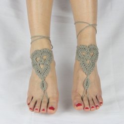 Pair Of Vintage Floral Woven Sandal Anklets For Women Gray