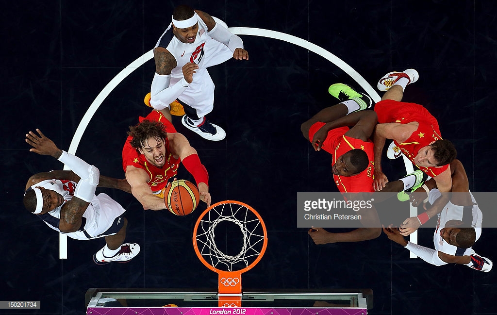 Pau Gasol Of Spain Drives Through Traffic During The Mens Basketball Gold Medal Game Between