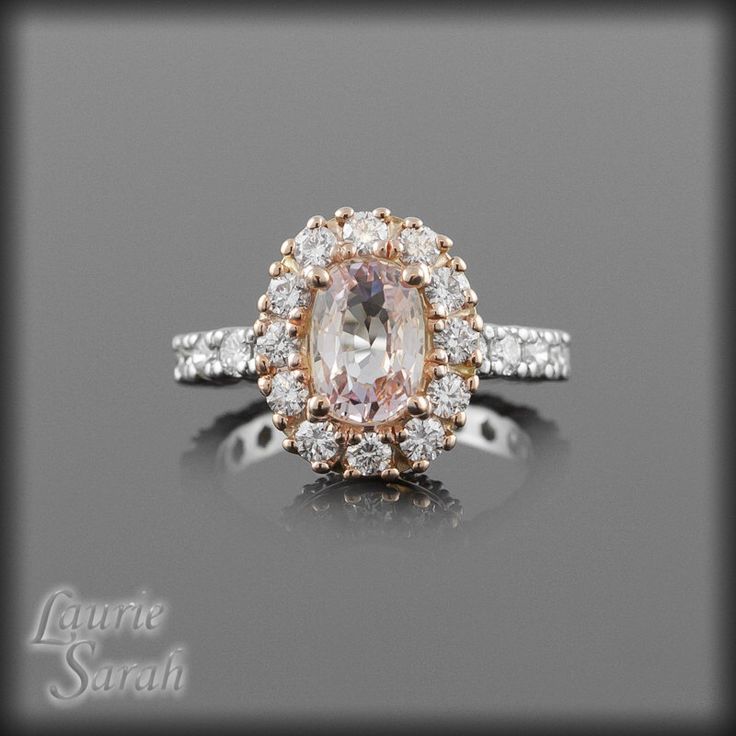 Pink Sapphire Ring Pink Sapphire Engagement Ring Diamond Halo Engagement Ring Rose Gold