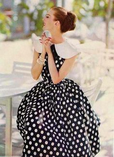 Polka Dot Dress With Oversized Peter Pan Collar Fitted Bodice And Very Full Skirt