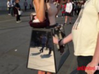 Public Place Mirror Protest Girl Let People Touch Her Inside A Box 3