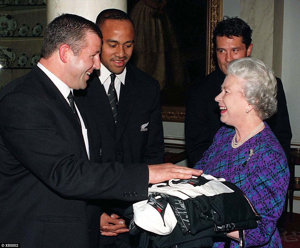 Queen Elizabeth Ii Accepts Autographed Rugby Shirts From All Blacks Captain Sean Fitzpatrick