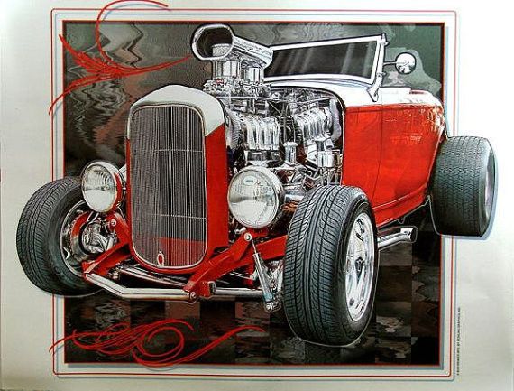Red Roadster Hot Rod Souped Up With Blower Classic Mens Car Shirt This Graphic