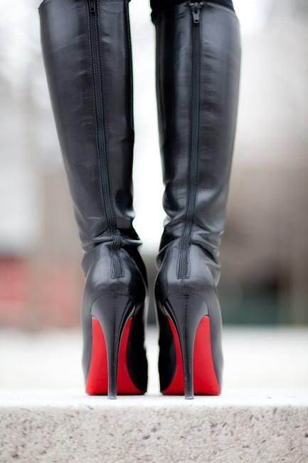 Red Soles In The Morning Christian Louboutin Alti Knee High Boots From Behind
