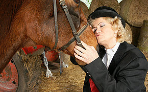 Romping Female Pleasing Her Labia In A Barn