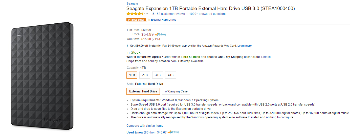 Seagate Expansion Portable External Hard Drive Usb