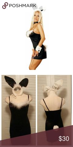 Sexy Playboy Bunny Halloween Costume Sexy Thumper Playboy Bunny Rabbit Costume Outfit Black Stretch Velvet Dress